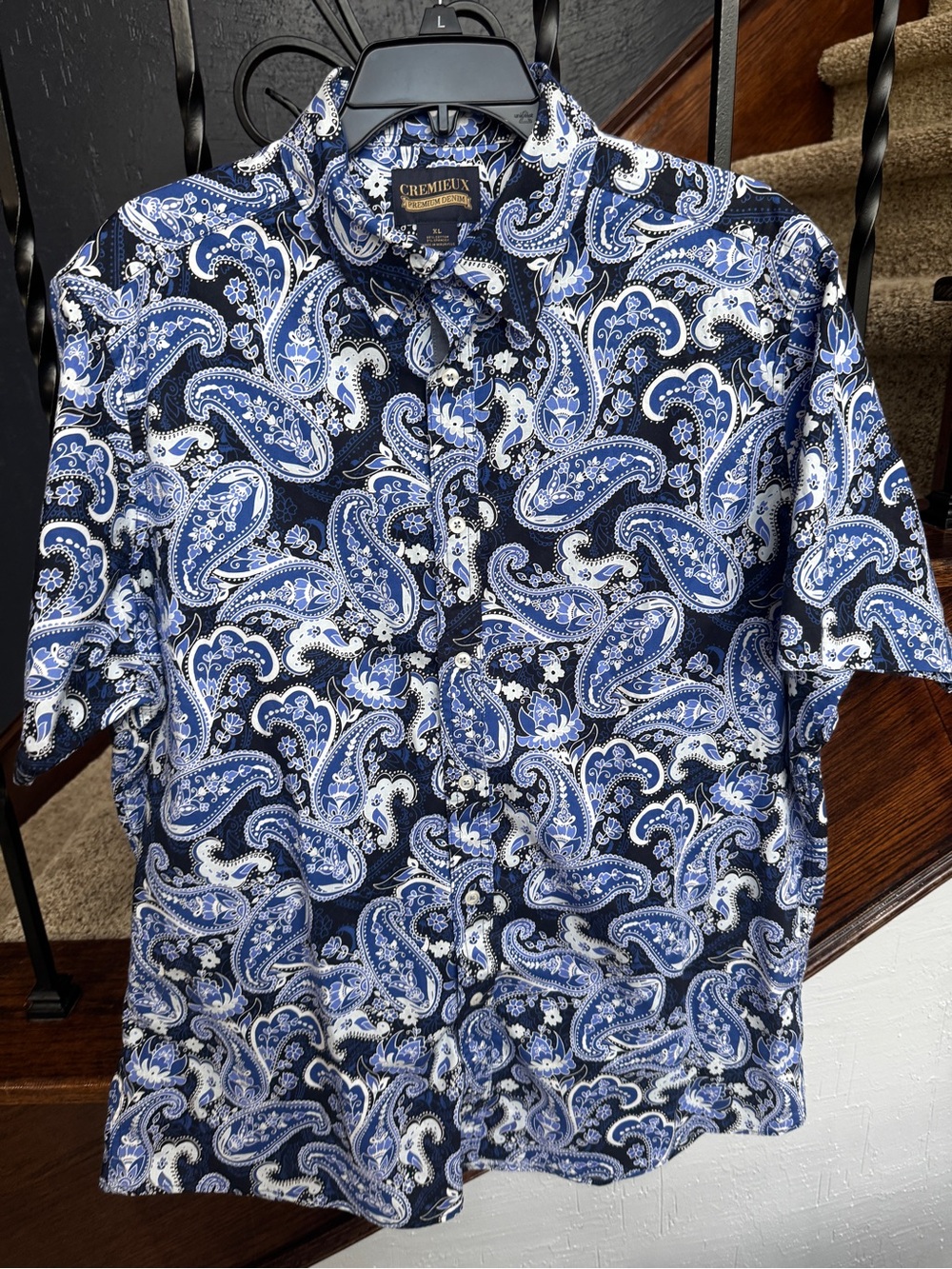 XL Daniel Cremieux Blue Paisley Short-Sleeve Button-Up Shirt - Picture 2 of 5